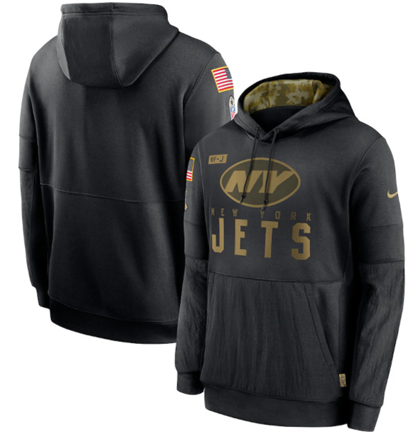 Men's New York Jets 2020 Black Salute to Service Sideline Performance Pullover NFL Hoodie